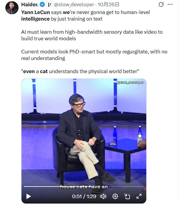 杨立昆挑战LLM路线 世界模型或改写AI未来