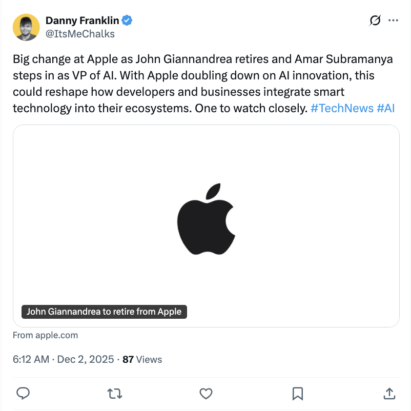 苹果AI战略调整引关注，苏布拉马尼亚上任能否逆转颓势