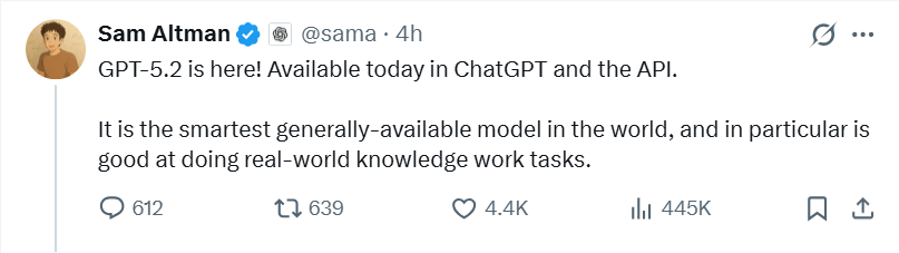 GPT-5.2全面升级，OpenAI迎战Gemini 3与Claude Opus